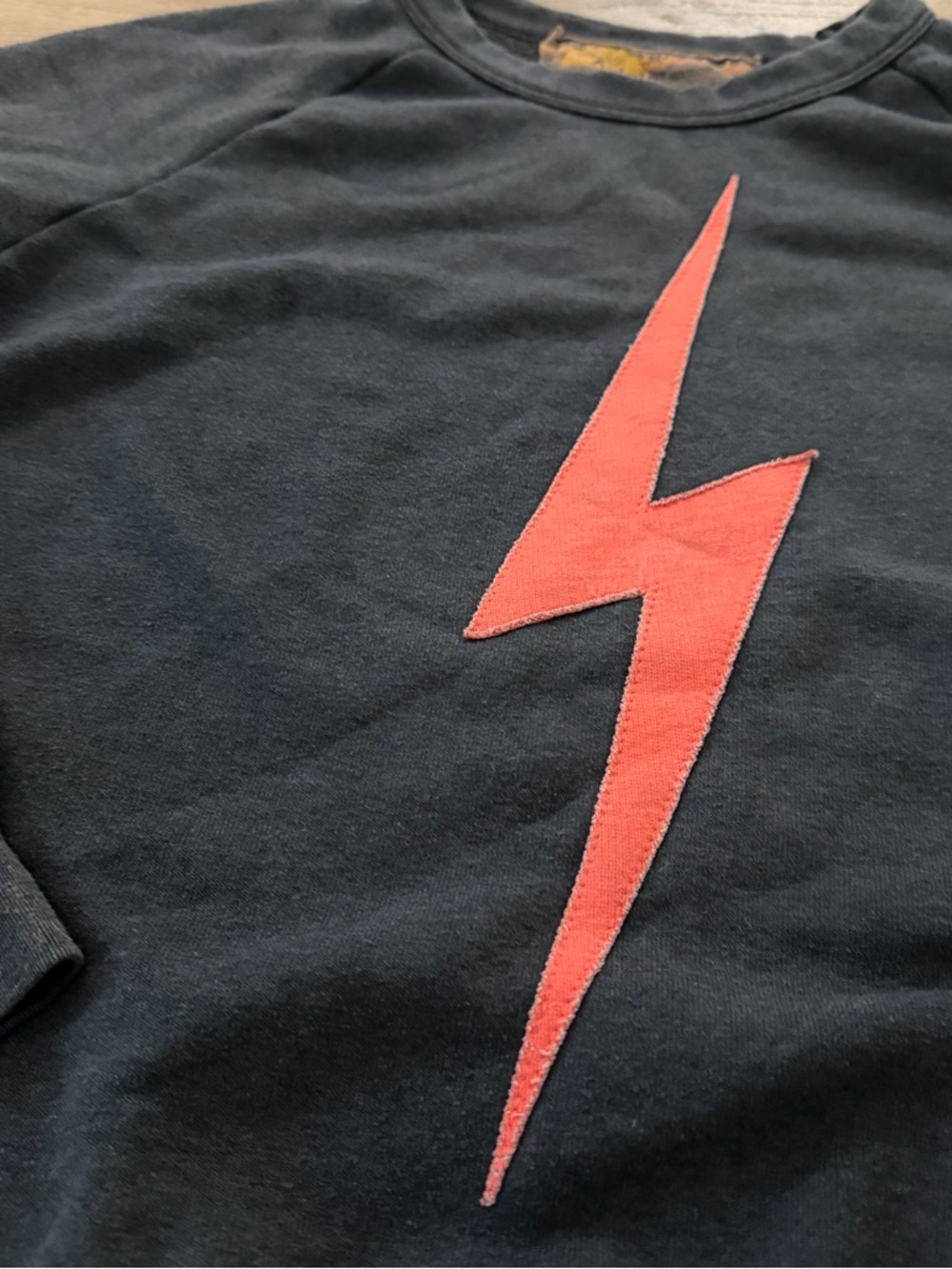 Aviator Nation Charcoal Sweatshirt with Coral Lightning Bolt & Rainbow Sleeve - Picture 6 of 12